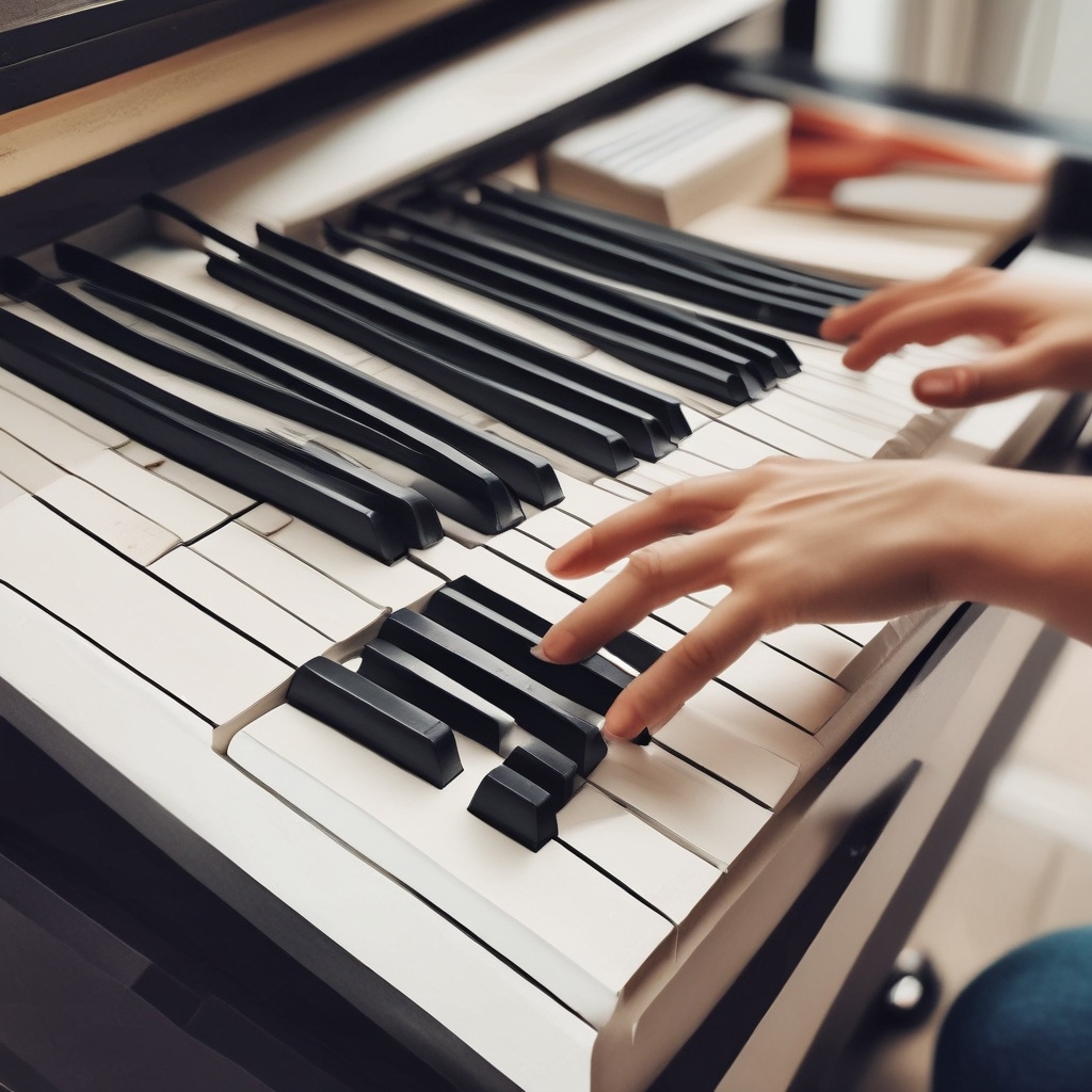 Piano keys with a person playing
